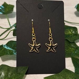 🌊☀️ New Black Starfish Earrings Gold Accents Ocean Beach Jewelry Earrings